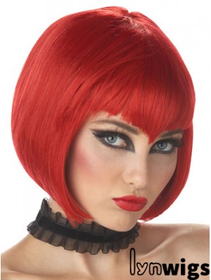 Straight Bobs Chin Length Red High Quality Lace Front Wigs