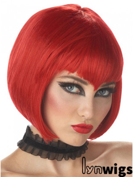 Straight Bobs Chin Length Red High Quality Lace Front Wigs