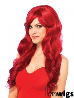 22 inch Wavy With Bangs Capless Red Natural Long Wigs