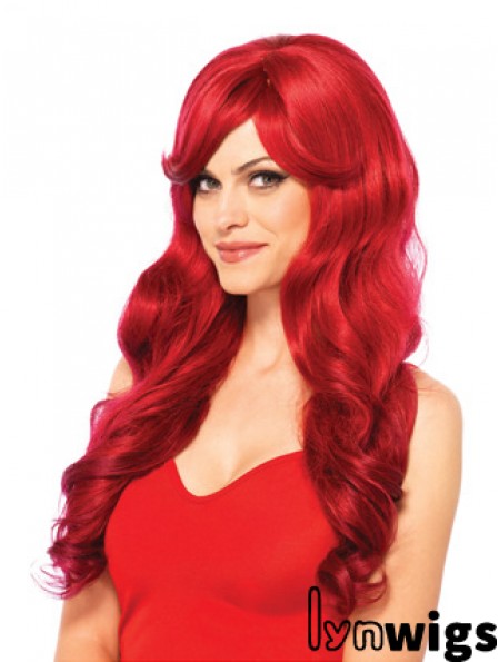 22 inch Wavy With Bangs Capless Red Natural Long Wigs