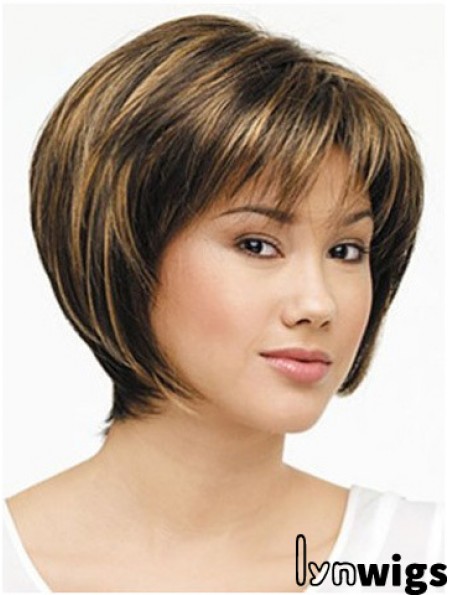 Lace Front Chin Length Straight Brown Designed Bob Wigs