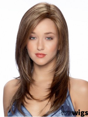 Synthetic Full Long Hair Wigs Wavy Style Monofilament Brown Color