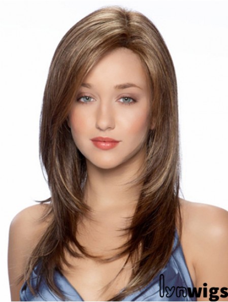 Synthetic Full Long Hair Wigs Wavy Style Monofilament Brown Color