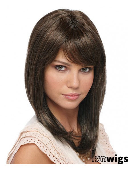 Shoulder Length Brown Layered Straight Great Full Lace Wigs