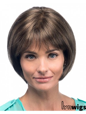 Chin Length Straight Bobs Brown Fashion 100% Hand-tied Wigs