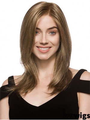 High Quality Brown Shoulder Length Layered Straight Glueless Lace Front Wigs