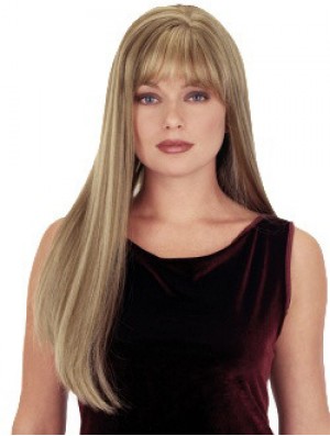 Straight With Bangs 26 inch Blonde Suitable Synthetic Wigs