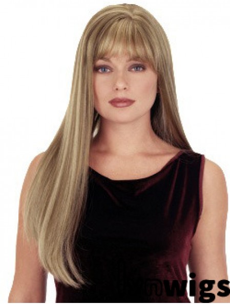 Straight With Bangs 26 inch Blonde Suitable Synthetic Wigs