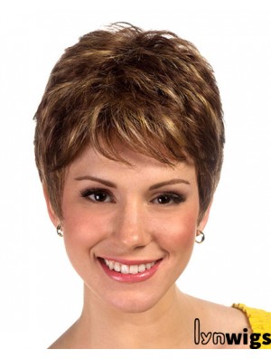 Brown Boycuts Cropped Synthetic Straight Ladies Monofilament Wig For Sale