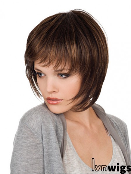 Brown Chin Length Straight With Bangs 10 inch Natural Medium Wigs