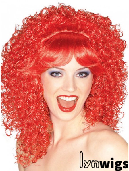 Red Shoulder Length Kinky With Bangs 16 inch High Quality Medium Wigs