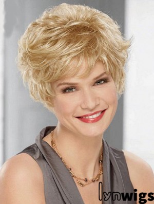 Cheap Synthetic Blonde Color Layered Cut Wavy Style