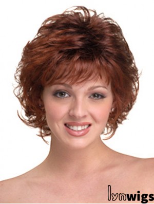 Synthetic Hair Head Wigs With Capless Auburn Color Chin Length