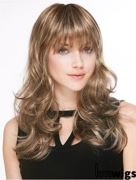 Trendy Blonde Wavy With Bangs Long Wigs