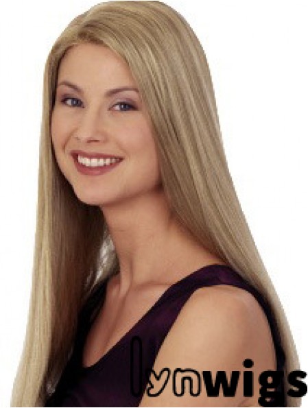 Straight Without Bangs 20 inch Blonde Discount Synthetic Wigs