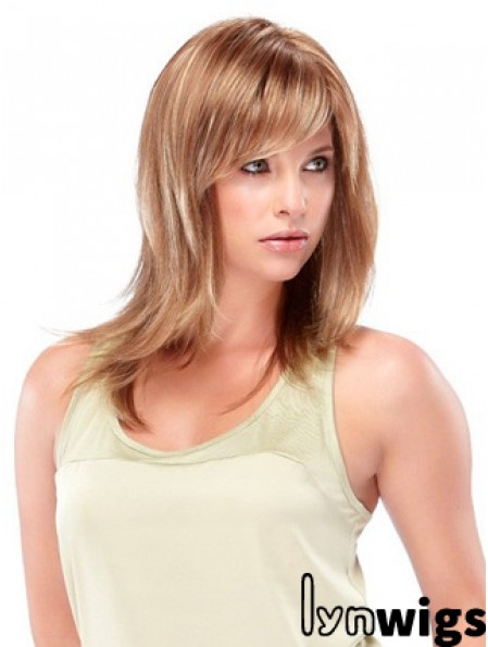 Blonde Shoulder Length Straight With Bangs Trendy Medium Wigs