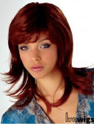 Auburn Shoulder Length Wavy With Bangs 16 inch Fabulous Medium Wigs