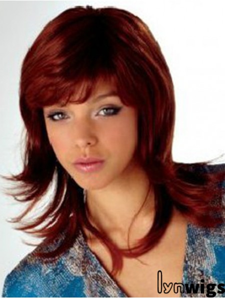 Auburn Shoulder Length Wavy With Bangs 16 inch Fabulous Medium Wigs