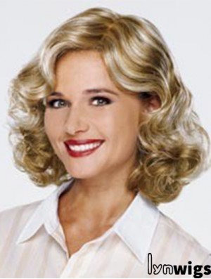 Blonde Shoulder Length Curly Without Bangs 13 inch Fashionable Medium Wigs