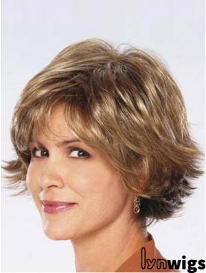 Ladies Synthetic Wigs UK Sale Chin Length Brown Color Wavy Style