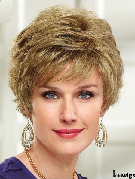 Blonde Short Wavy Capless Layered 8 inch New Synthetic Wigs For Women