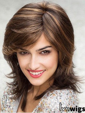 Beautiful Brown Shoulder Length Layered Straight Glueless Lace Front Wigs