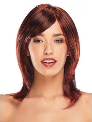 Straight Layered Shoulder Length Red Ideal Lace Front Wigs