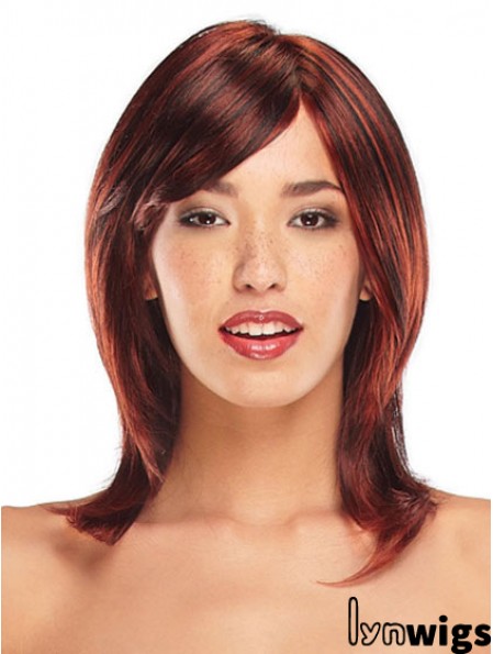 Straight Layered Shoulder Length Red Ideal Lace Front Wigs