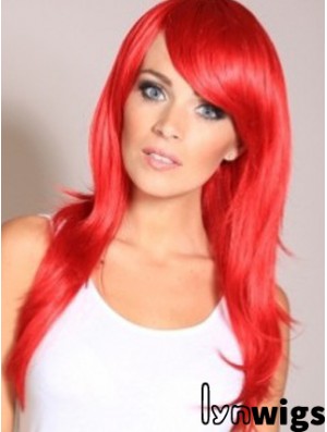 Straight With Bangs Lace Front Cheapest 20 inch Red Long Wigs