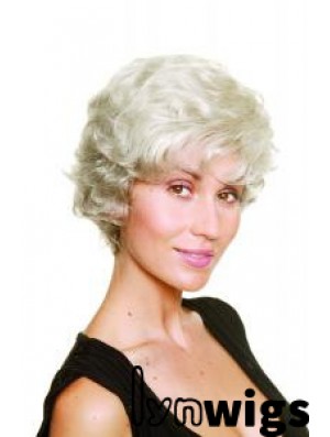 Synthetic Chin Length Wavy Capless Elderly Lady Wigs