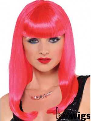 Popular Straight With Bangs Long Red Incredible Lace Front Wigs