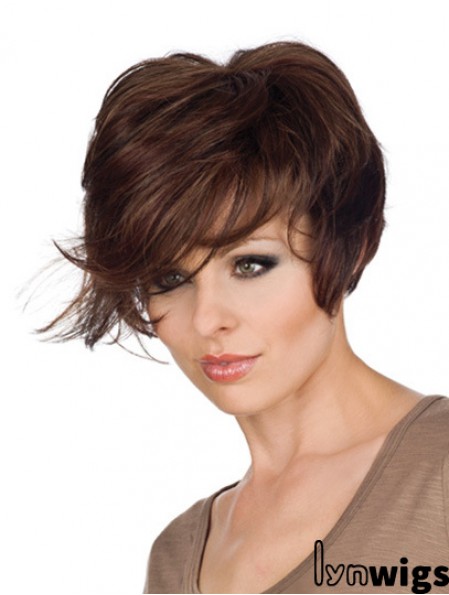 Great 8 inch Wavy Brown With Bangs Short Wigs