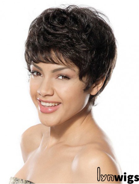 Discount Black Short Boycuts Wavy Glueless Lace Front Wigs