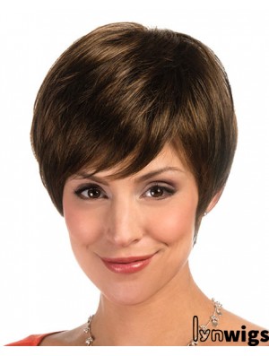 Designed Brown Cropped Layered Straight Glueless Lace Front Wigs