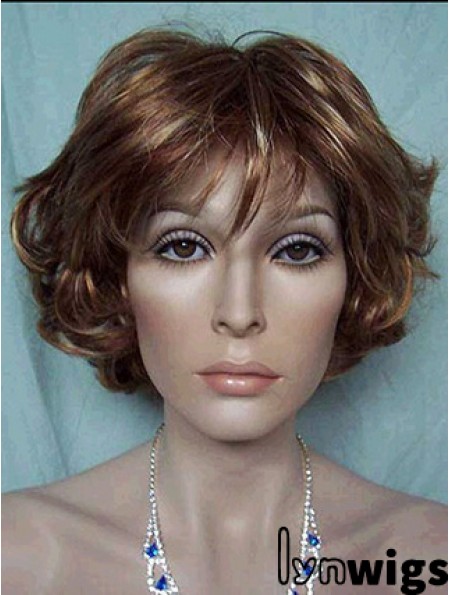 Best Brown Short Wavy With Bangs Lace Front Wigs