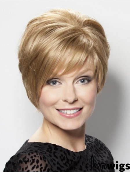 No-Fuss Blonde Short Layered Straight Glueless Lace Front Wigs