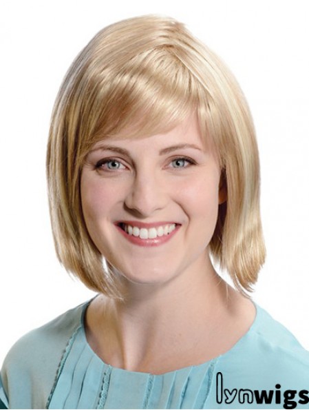 Straight Chin Length Blonde 11 inch Capless Comfortable Bob Wigs