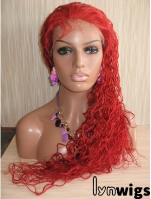 Curly Without Bangs Lace Front Natural 22 inch Red Long Wigs