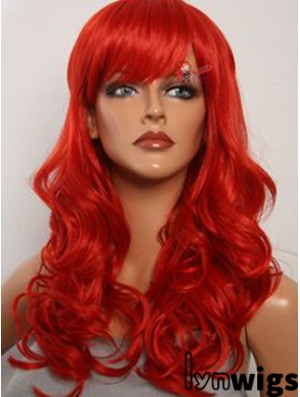 Wavy With Bangs Lace Front Fashion 20 inch Red Long Wigs