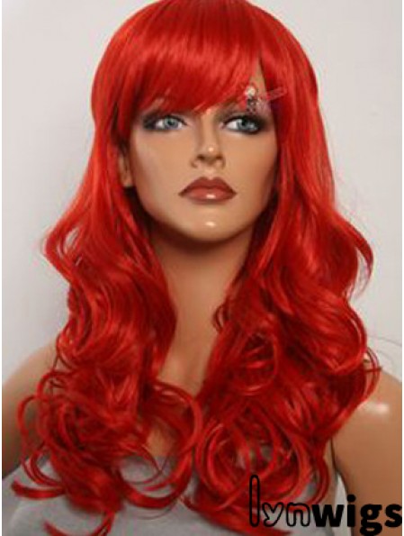 Wavy With Bangs Lace Front Fashion 20 inch Red Long Wigs