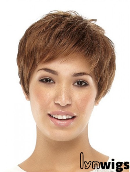 Cropped Boycuts Straight Brown Popular Synthetic Wigs