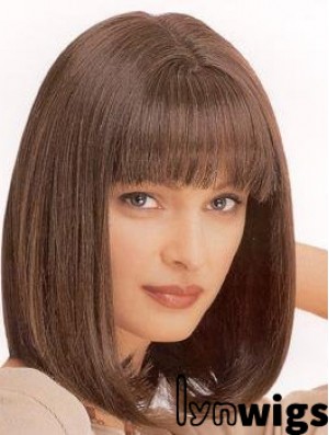 Ladies Wig Synthetic With Bangs Brown Color Straight Style