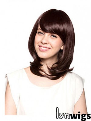 Shoulder Length With Bangs Wavy Auburn Beautiful Synthetic Wigs