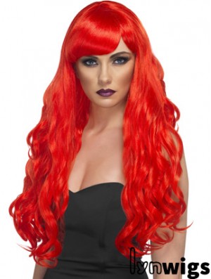 Wavy With Bangs Lace Front Incredible 24 inch Red Long Wigs