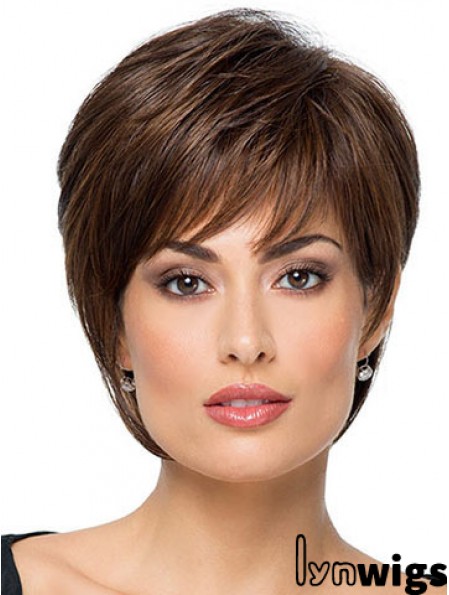 Suitable 8 inch Straight Brown With Bangs Short Wigs