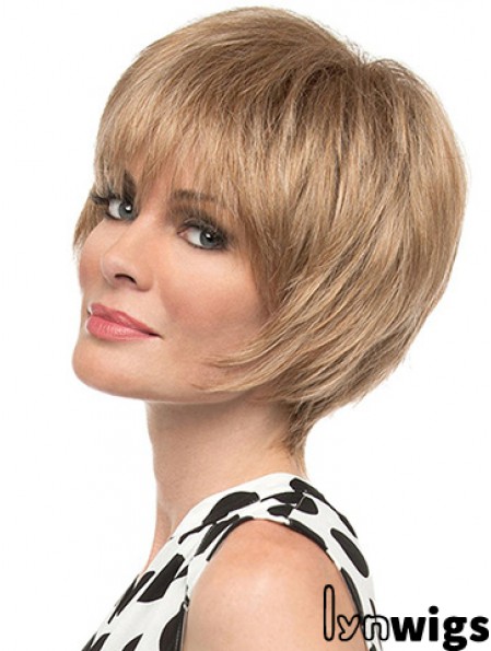 Fashion 8 inch Straight Blonde With Bangs Short Wigs