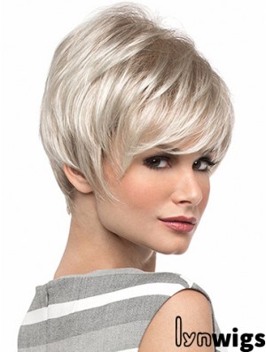 Popular 8 inch Straight Blonde With Bangs Short Wigs