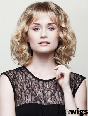 With Bangs Blonde Curly Chin Length 10 inch Trendy Medium Wigs