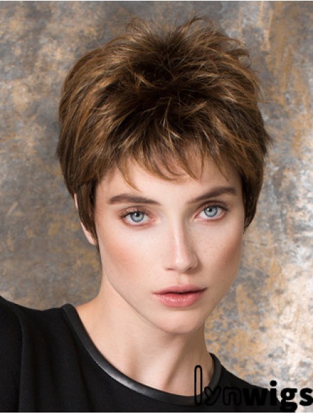 Straight Brown Synthetic Boycuts 4 inch Short Ladies Wigs