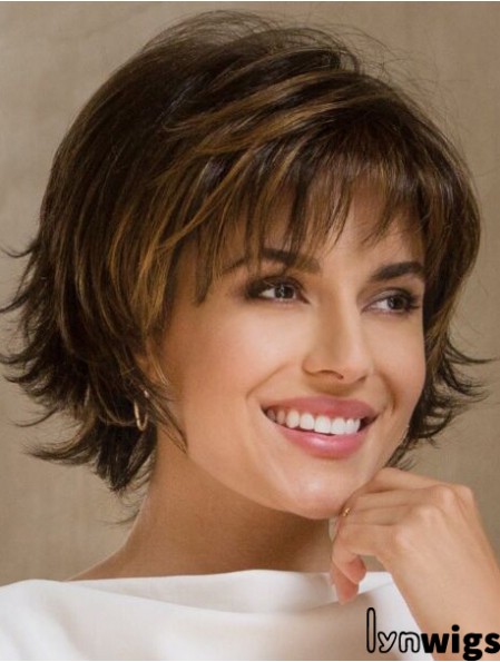 Synthetic Short Bobs Brown Wavy 9 inch Medium Wig